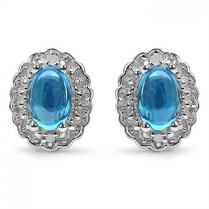 1.32ct Blue Topaz with White Topaz Stud Earrings in Platinum over 0.925 Sterling Silver
