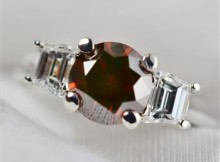 1.80ctw Red Diamond with Trapezoid F VVS2 Diamonds Ring 14K Gold, Retail $17,585