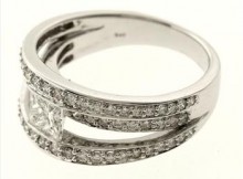 1.85ctw Princess And Round Brilliant Cut Diamond Ring 14kt White Gold