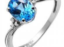 10KT White Gold Diamond and Licensed Swiss blue Topaz Ring, Retail $315