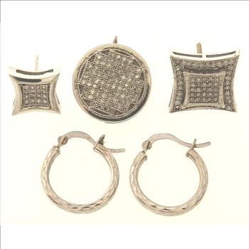 10kt White Gold Earrings, 5 Pieces