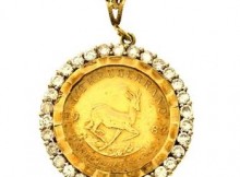 12.4 Gram 9kt-10kt Gold Pendant With Replica Coin And Colorless Accents
