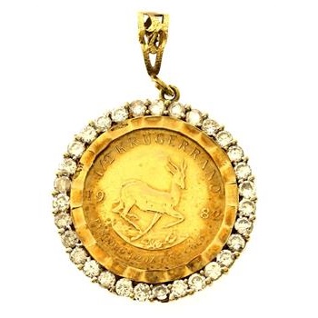 12.4 Gram 9kt-10kt Gold Pendant With Replica Coin And Colorless Accents