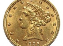 1895 U.S. $5 Gold (.900 Fine) Liberty Half Eagle - Contains Nearly 1/4 Troy Oz. Of Pure Gold