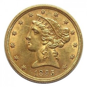 1895 U.S. $5 Gold (.900 Fine) Liberty Half Eagle - Contains Nearly 1/4 Troy Oz. Of Pure Gold
