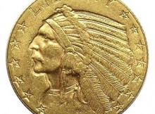 1909 U.S. $5 Gold (.900 Fine) Indian Head Half Eagle - Contains Nearly 1/4 Troy Oz. Of Pure Gold