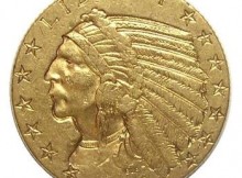 1913 U.S. $5 Gold (.900 Fine) Indian Head Half Eagle - Contains Nearly 1/4 Troy Oz. Of Pure Gold