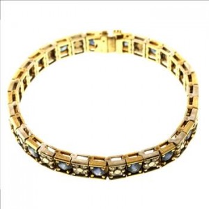 2ctw Round Brilliant Cut Diamond and Sapphire Bracelet 14kt Two-Tone Gold
