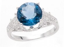 4.29ct BLUE FLOURITE with WHITE ZIRCON RING PLANTINUM OVERLAY 925 STERLING SILVER