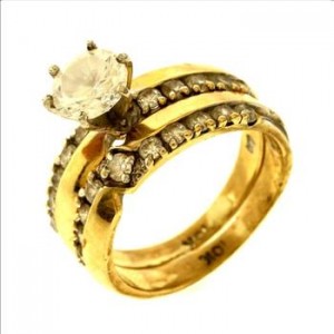 5.6 Gram 10kt Two-Tone Gold Wedding Set With Colorless Stones