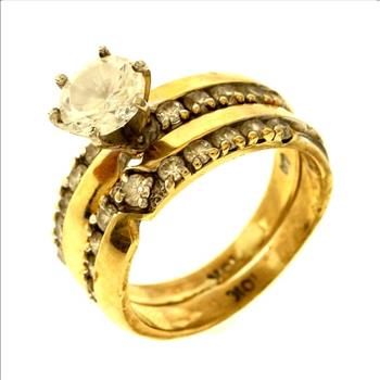 5.6 Gram 10kt Two-Tone Gold Wedding Set With Colorless Stones