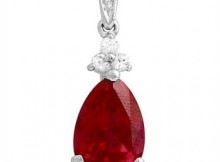 925 Silver Created Ruby, Created White Sapphire and Diamond Pendant