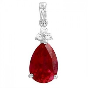925 Silver Created Ruby, Created White Sapphire and Diamond Pendant