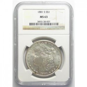 Brilliant Uncirculated NGC Slabbed MS-63 1881-S Morgan Silver Dollar