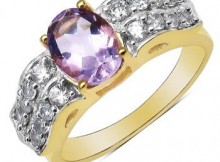 Genuine Amethyst with White Cubic Zirconia Gold Plated Ring