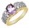 Genuine Amethyst with White Cubic Zirconia Gold Plated Ring