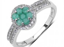 Genuine Emerald with White Topaz Ring in Platinum overlay 0.925 Sterling Silver Ring