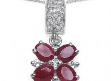 Genuine Ruby with White Topaz Pendant Necklace, Total Ctw: 1.35