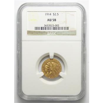 NGC Slabbed AU-58 1914 $2.50 Gold Indian Quarter Eagle - Near Mint Condition