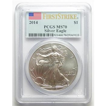 Perfect Grade PCGS Slabbed MS-70 2014 One Troy Oz. American Silver Eagle ~First Strike~