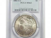 Tough Date, Brilliant Uncirculated PCGS Slabbed MS-63 1882-CC Morgan Silver Dollar
