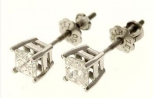 0.75ctw Princess Cut Diamond Stud Earrings 14kt White Gold