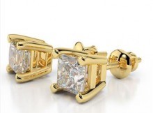 14K Yellow Gold 0.75ctw Princess Cut Diamond Stud Earrings
