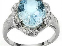 5.60ct Blue Topaz (2pcs.) White Diamond on Platinum Over 925 Sterling Silver Ring (Total Weight by Gram: 4.67)