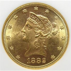 Brilliant Uncirculated NGC Slabbed MS-63 1882 U.S. $10 Gold (.900 Fine) Liberty Head Eagle - Contains Nearly 1/2 Troy Oz. Of Pure Gold