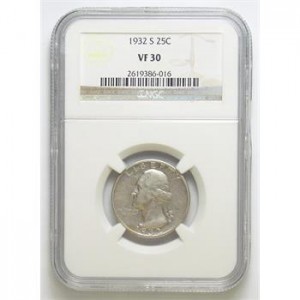 KEY DATE NGC Slabbed VF-30 1932-S Silver Washington Quarter- Only 408,000 Minted - Tough to Find