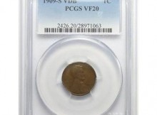 Key Date PCGS Slabbed VF-20 1909-S VDB Lincoln Wheat Cent - 1st Year Of Issue
