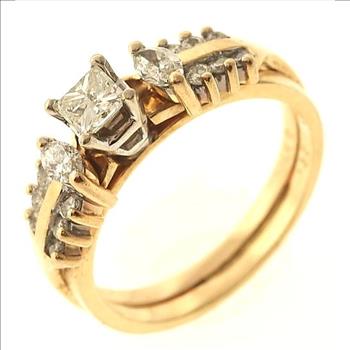 0.53ctw Princess, Marquise, And Round Brilliant Cut Diamond Ring 14kt Two-Tone Gold