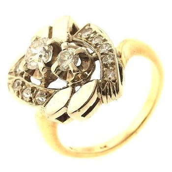 0.78ctw Round Brilliant And Single Cut Diamond Ring 14kt Two-Tone Gold
