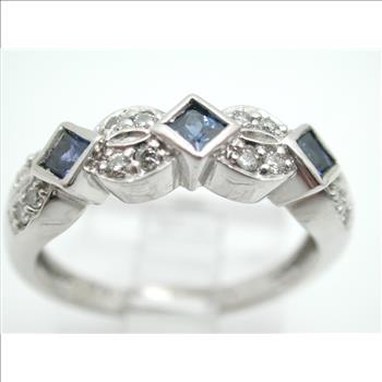 14K White Gold Antique Style Diamond _ Sapphire Ring, Retail $1,750