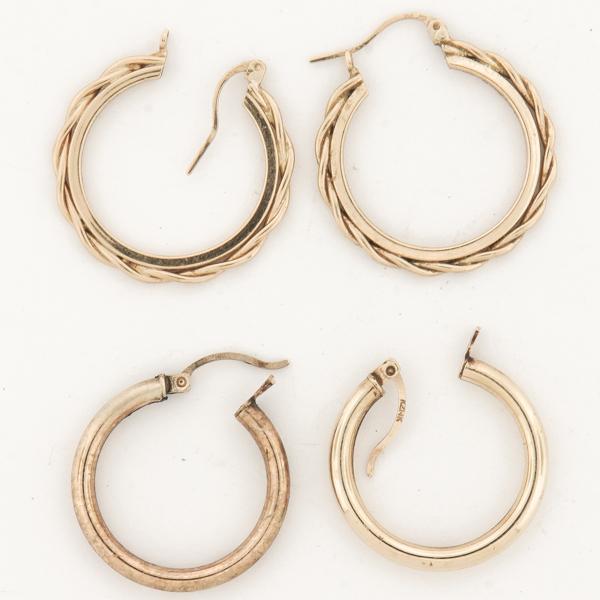 14kt Yellow Hollow Gold Earrings, 2 Pairs