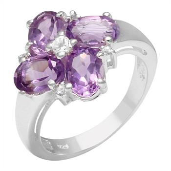 3.52ctw Genuine Amethyst and White Topaz Ring Made in 925 Sterling Silver, Retail $230