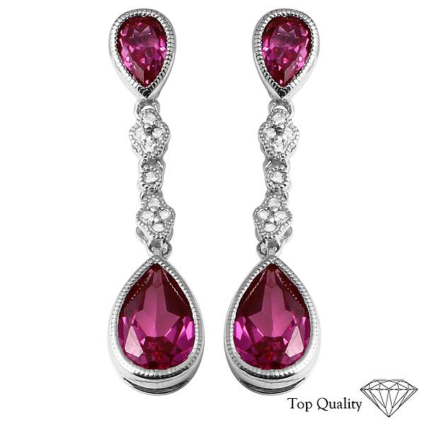 High Quality 925 Sterling Silver with Created Raspberry Corundum, Created white sapphire Earrings RETAIL $155