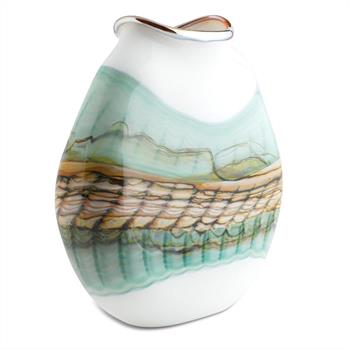 Large White Sargasso Flat Vessel Hand-Blown Glass Vase Sculpture, Hand Signed by GartnerBlade Glass, Listed at $1,125