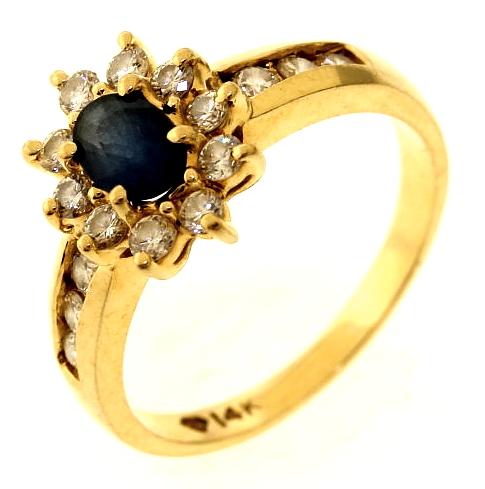 0.48ctw Round Brilliant Cut Diamond And Sapphire Ring 14kt Yellow Gold