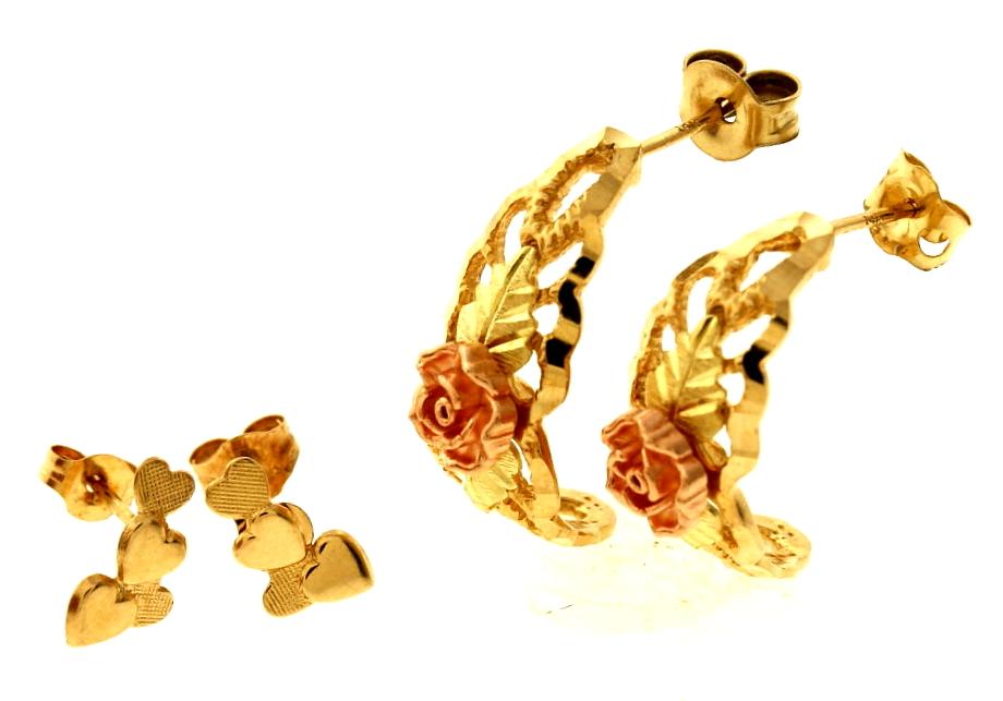 14kt Gold Earrings, 2 Pairs