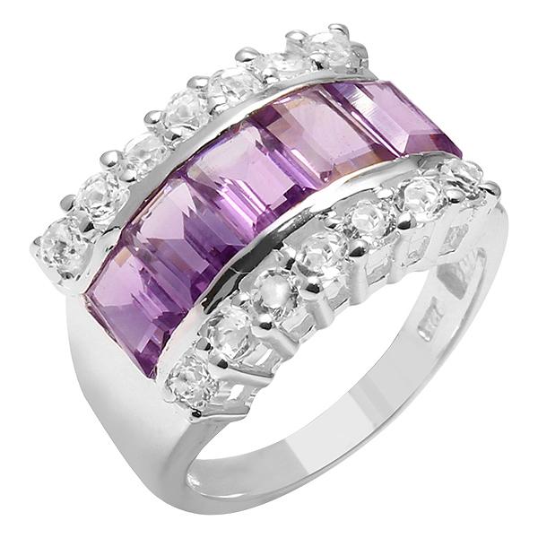 3.37ctw Genuine Amethyst and White Topaz Ring Made in 925 Sterling Silver - Retail $305
