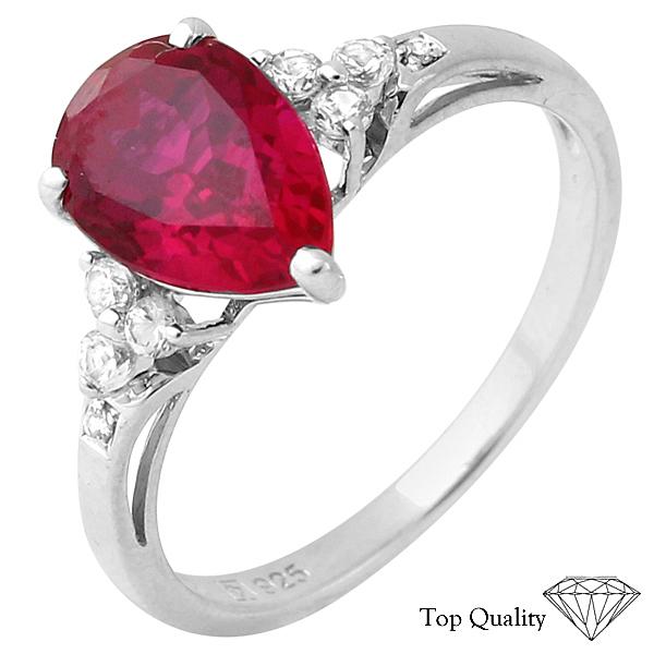 925 Silver Created Ruby, Created White Sapphire and Diamond Ring