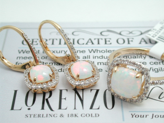 ColoreSG by LORENZO 925 Sterling Silver & 18K Yellow Gold Opal Set of Ring & Earrings, Retail $860