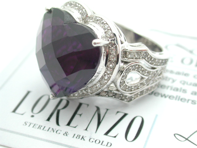 ColoreSG by LORENZO 925 Sterling Silver & 18k White Gold Amethyst Heart Ring