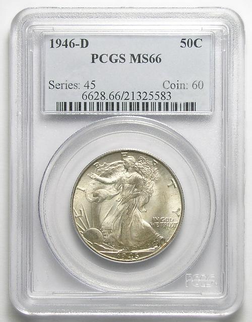 GEM BU+ PCGS Slabbed MS-66 1946-D Silver Walking Liberty Half Dollar (Tough To Find In This Condition)