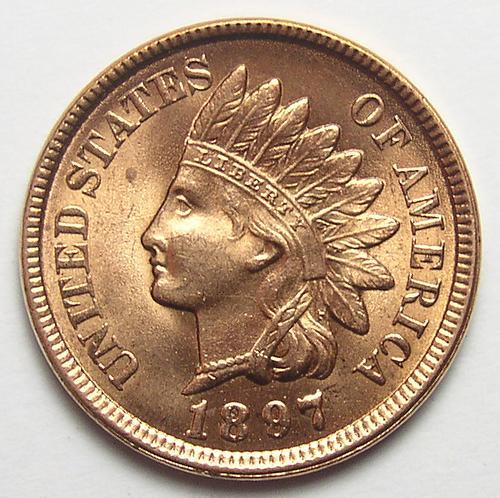 RED BU 1897 Indian Head Cent - Tough To Find In This Condition
