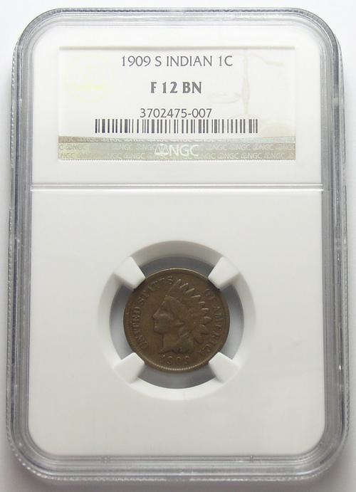 Scarce, Key Date NGC Slabbed F-12 BN 1909-S Indian Head Cent - Only 309,000 Minted
