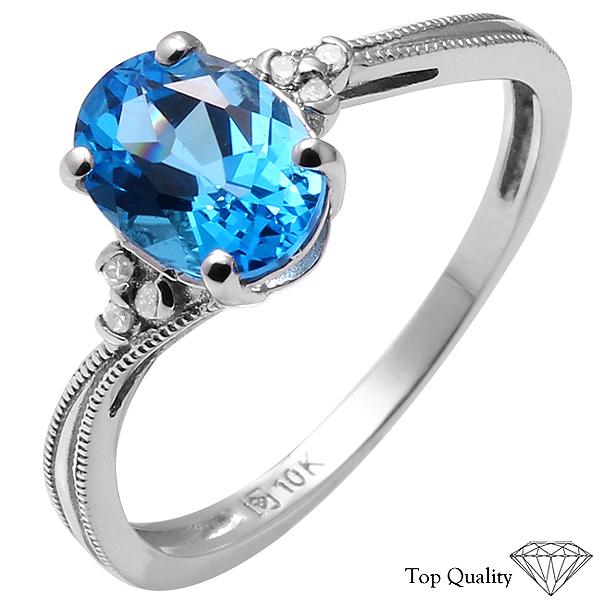 10K White Gold Diamond and Swiss Blue Topaz Ring, Retail $315