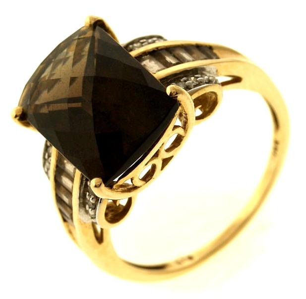 5.4 Gram 14kt Two-Tone Gold Ring With Brown Stone And Diamond Accents