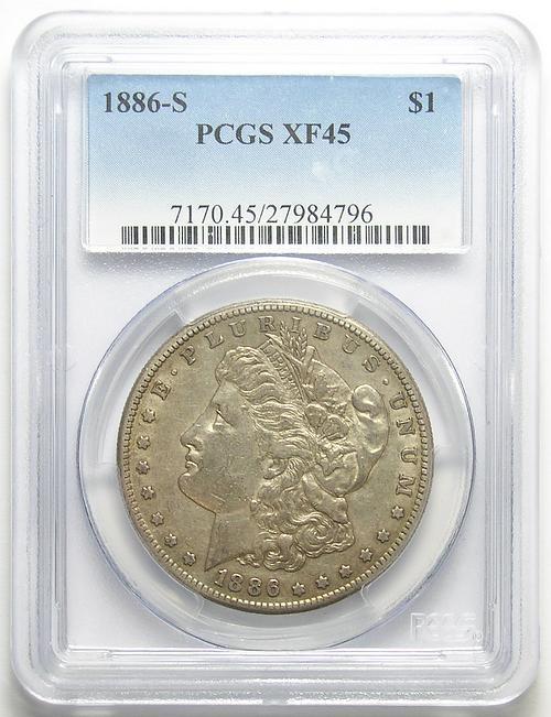 Better Date, Near AU PCGS Slabbed XF-45 1886-S Morgan Silver Dollar (Only 750,000 Minted)